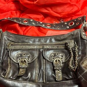 Bronze and Gold Leather Shoulder Bag